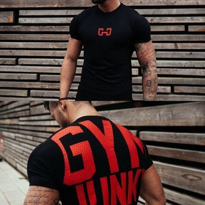 Wheat XLR muscle fitness brothers sports leisure men's T-shirt printed cotton short sleeved slim quick dry shirt