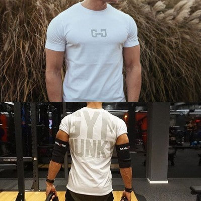 Wheat XLR muscle fitness brothers sports leisure men's T-shirt printed cotton short sleeved slim quick dry shirt