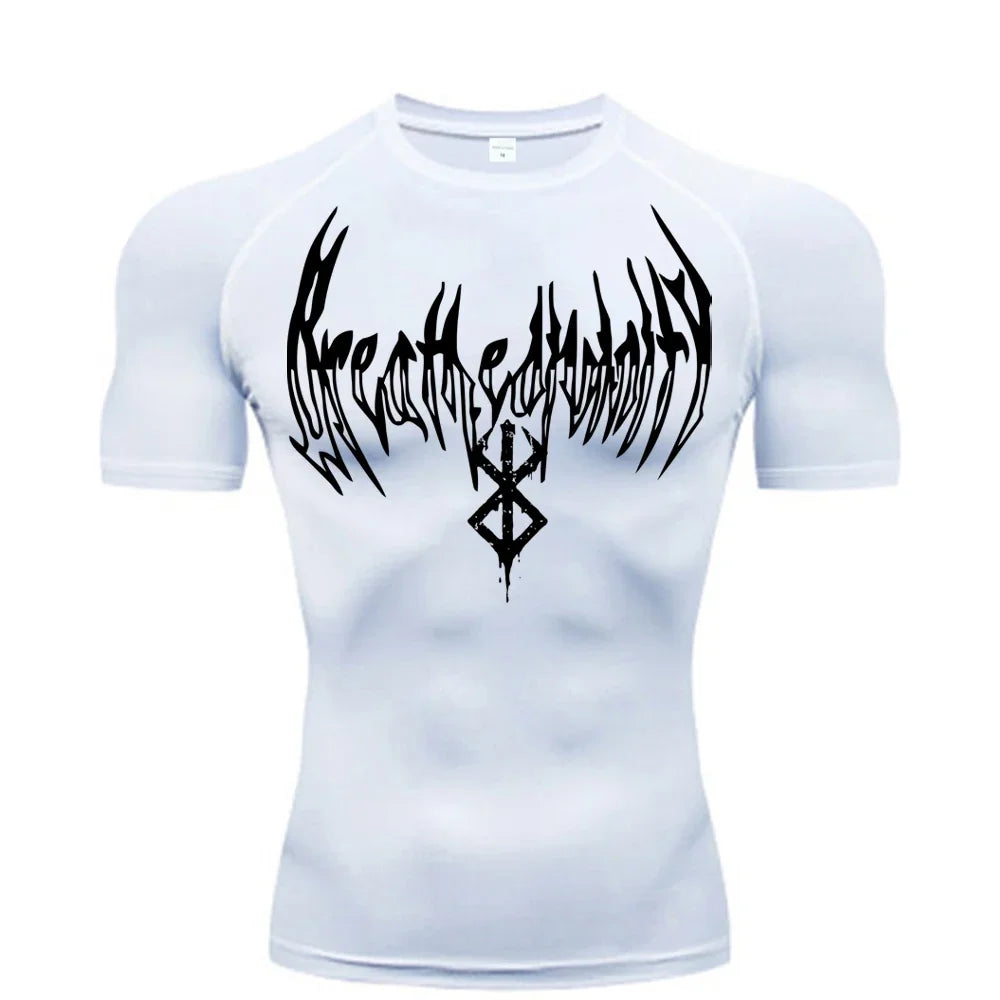 Summer Quick Dry Breath God Compression Tee Shirt Short Sleeve Top Muscle Gym Fitness Black Wolf Club Y2K Sports Running T-shirt