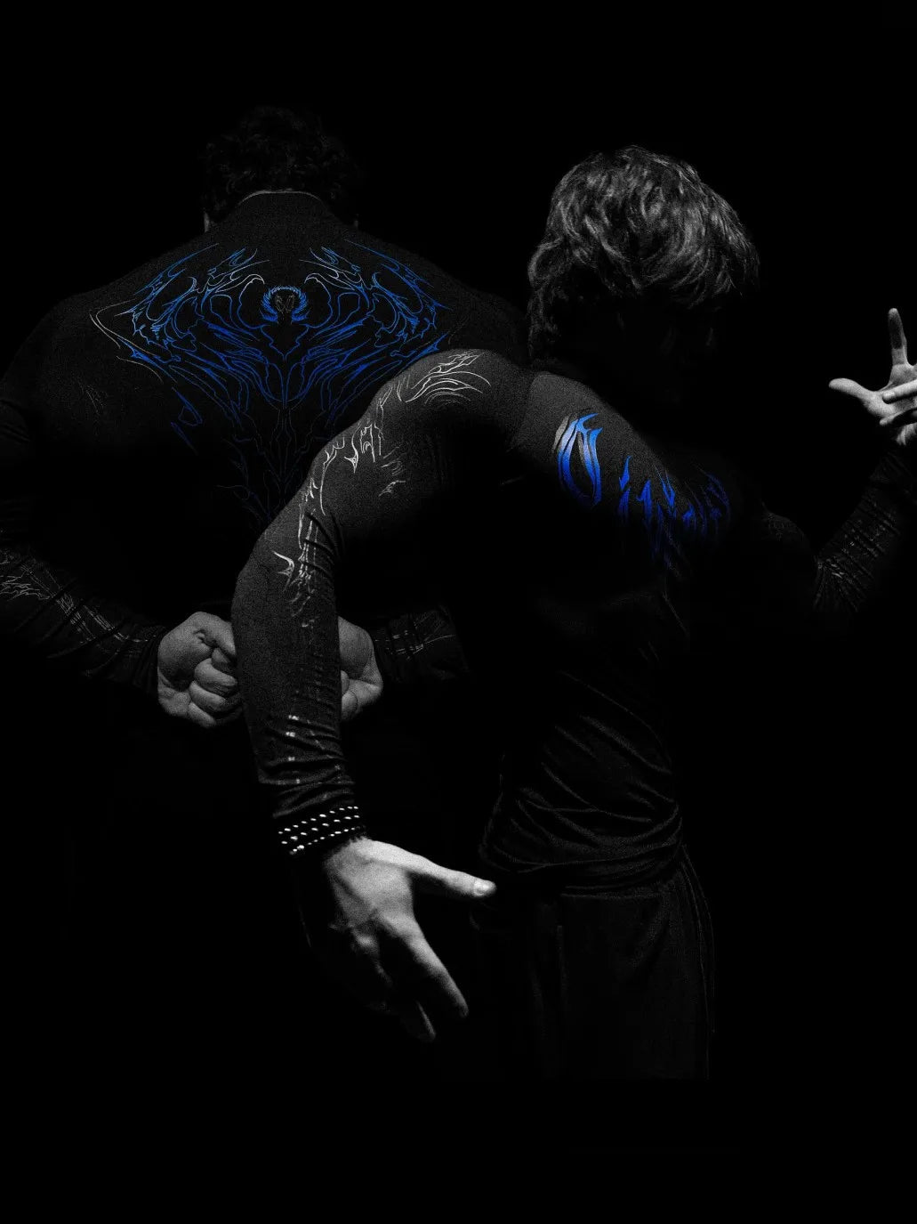 Men's High Neck Long Sleeved T-shirt With Gothic Abstract Pattern Printed Motorcycle Cyberpunk Style Street Long Sleeved T-shirt