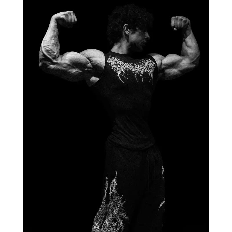 American Style Trendy Brand Dark Style Men's Vest 2025 Summer New Sports Fitness Men's Vest Quick-Dry Breathable Slim Fit Top