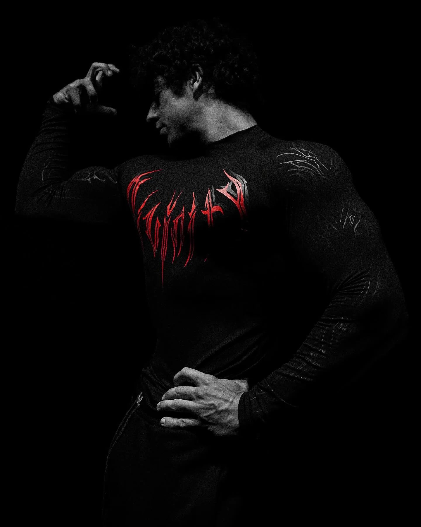Men's High Neck Long Sleeved T-shirt With Gothic Abstract Pattern Printed Motorcycle Cyberpunk Style Street Long Sleeved T-shirt