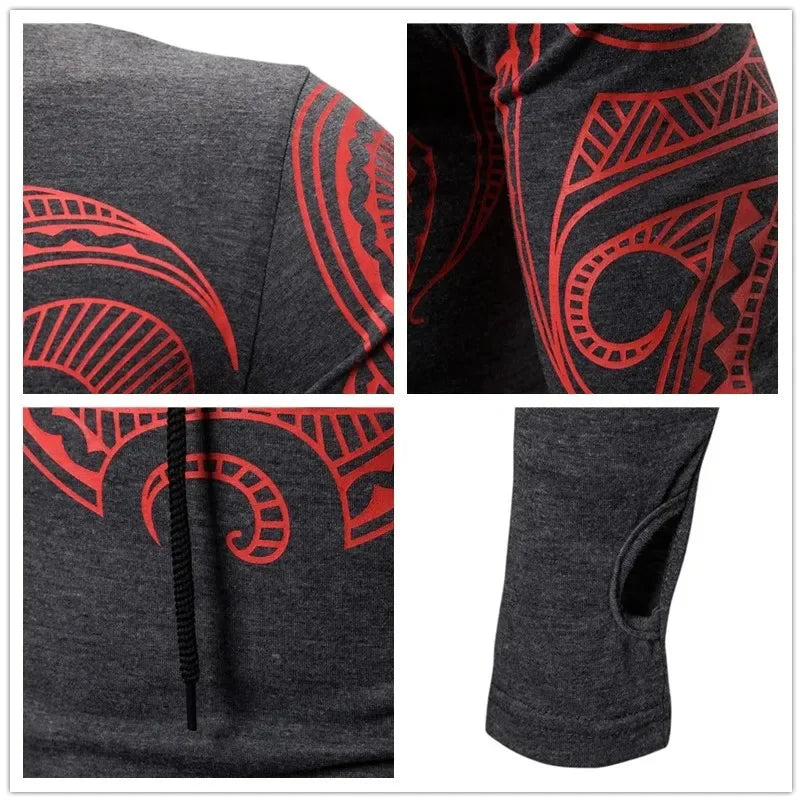 Men Trend With Mask Hood Sweatshirt Elastic Fitness Tattoo Print Hooded Sweat Homme Mens Hip Hop Sudadera Ninja Suit Streetwear
