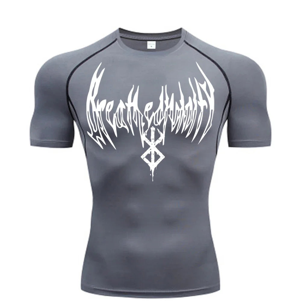 Summer Quick Dry Breath God Compression Tee Shirt Short Sleeve Top Muscle Gym Fitness Black Wolf Club Y2K Sports Running T-shirt