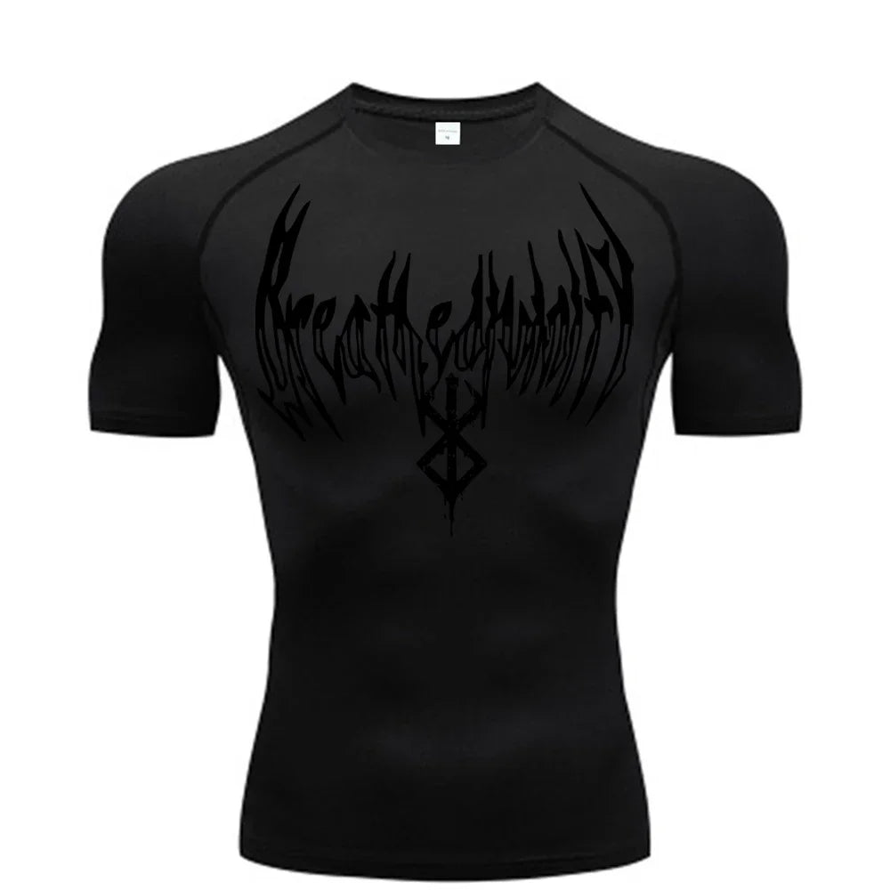 Summer Quick Dry Breath God Compression Tee Shirt Short Sleeve Top Muscle Gym Fitness Black Wolf Club Y2K Sports Running T-shirt