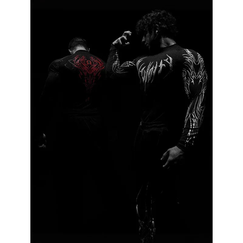 Summer New Men'S Long Sleeve American Style Trendy Brand Dark Style Sports Fitness Men'S Long Sleeve Quick-Dry Breathable Top