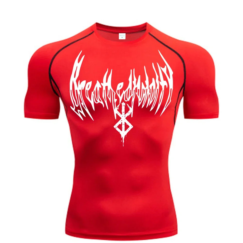 Summer Quick Dry Breath God Compression Tee Shirt Short Sleeve Top Muscle Gym Fitness Black Wolf Club Y2K Sports Running T-shirt