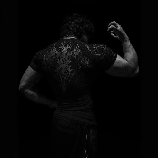 Breathedivinity American Style Fitness Men's T-shirt Quick Dry Elastic Body Suit Dark Style Sportswear Breathable Summer Top