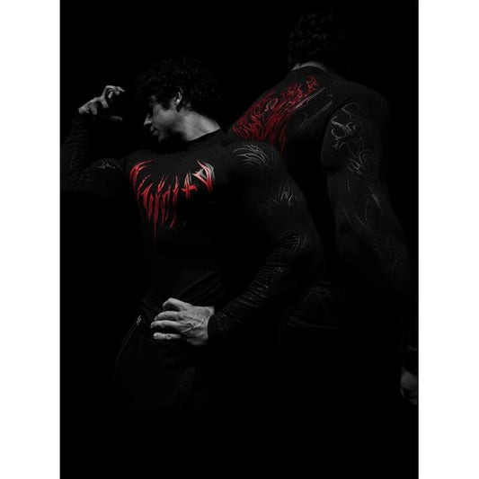 Summer New Men'S Long Sleeve American Style Trendy Brand Dark Style Sports Fitness Men'S Long Sleeve Quick-Dry Breathable Top