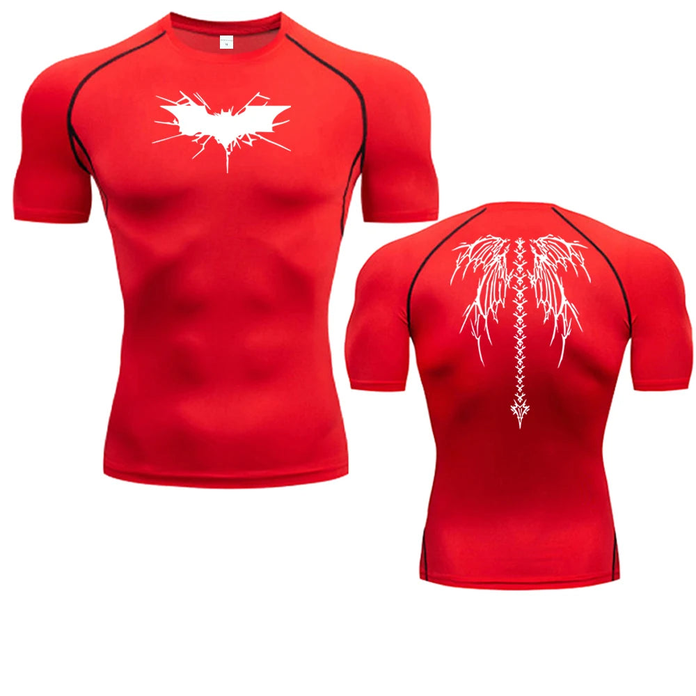 Quick-drying Breathable Elastic Short-sleeved Casual Printed Compression Shirt Men's Fitness Gym Sports Running T-shirt S-3XL