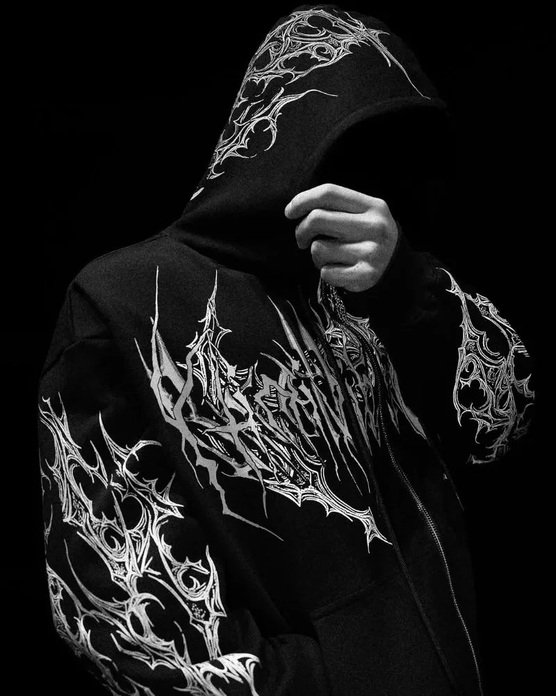 American Dark Style Clothing Retro Striped Fashionable Zipper Hoodie Men Harajuku Y2K Gothpunk Casual Loose Sweatshirt Women