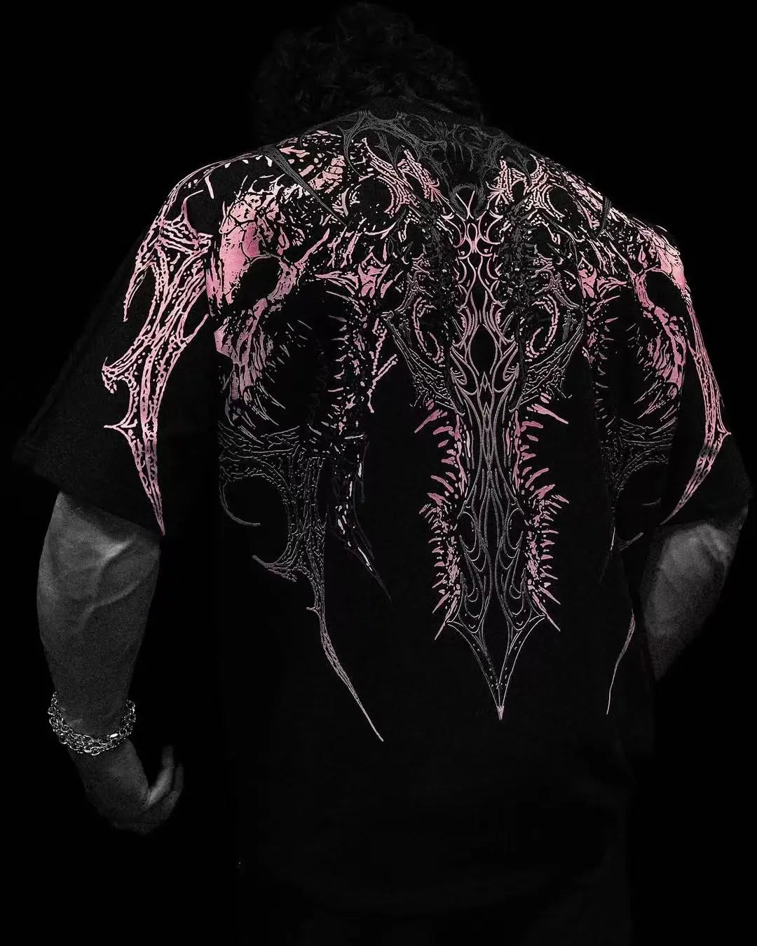 Streetwear fashion Harajuku Goth skeleton dark men shirt 2025 Y2K large pattern hip-hop casual short-sleeved trend loose T-shirt