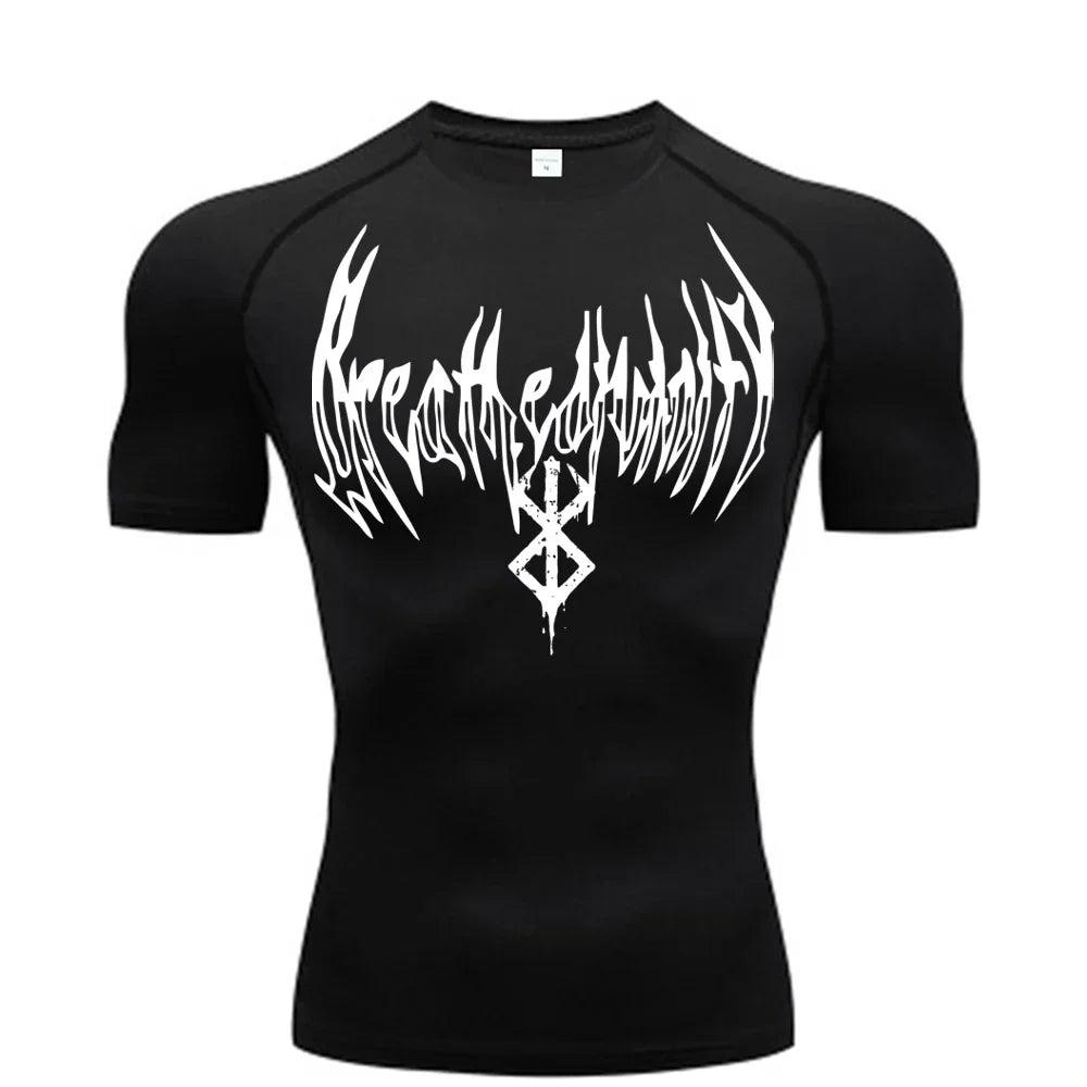 Summer Quick Dry Breath God Compression Tee Shirt Short Sleeve Top Muscle Gym Fitness Black Wolf Club Y2K Sports Running T-shirt