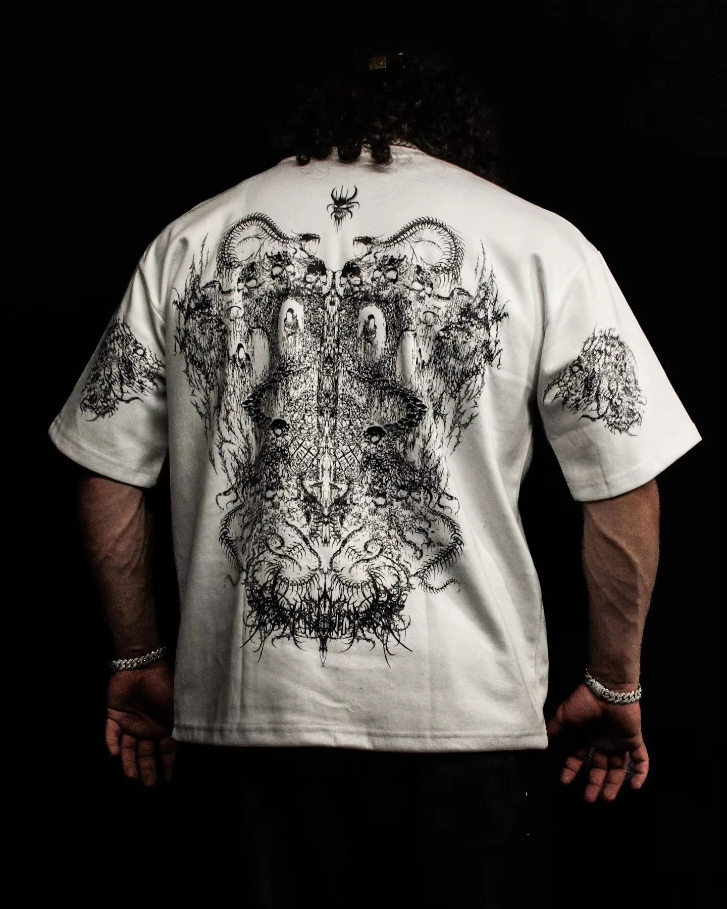 Gothic Cyberpunk T Shirt Haunting Shadows Dark Fantasy Art Print Oversized Boxy Crop Top in Thick Cotton Unisex Streetwear