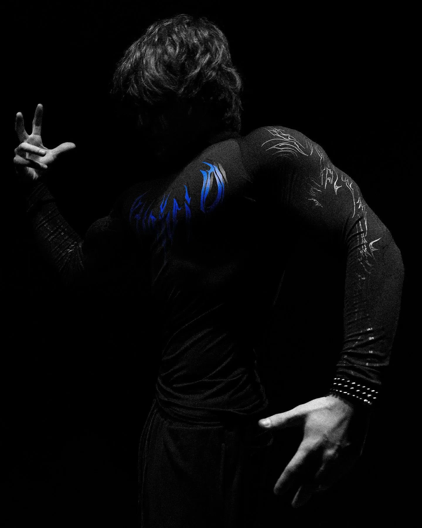 Men's High Neck Long Sleeved T-shirt With Gothic Abstract Pattern Printed Motorcycle Cyberpunk Style Street Long Sleeved T-shirt