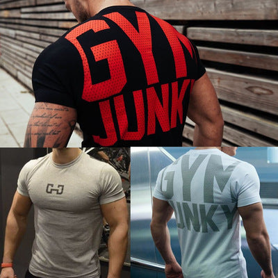 Wheat XLR muscle fitness brothers sports leisure men's T-shirt printed cotton short sleeved slim quick dry shirt