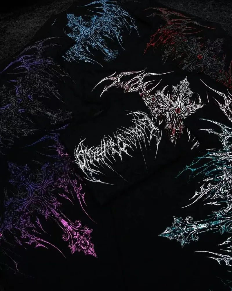 American Fashion Retro Dark Street Style Clothing Harajuku Casual Loose Cotton T-shirt Men Summer Gothic Oversized Short Sleeves