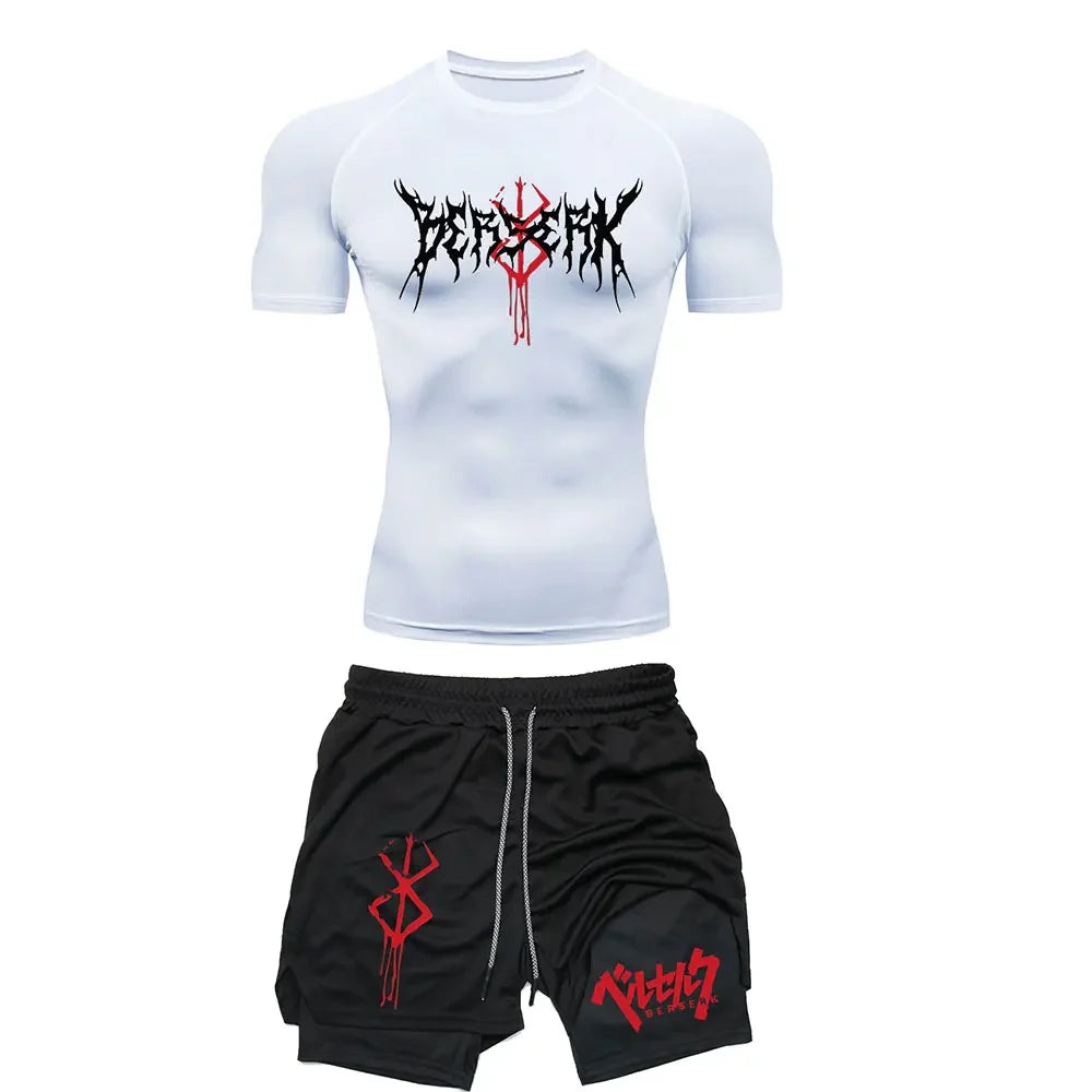 Anime Berserk Compression Set Men's Workout Gym Tshirts Breathable Running Shorts Quick Dry Sports Rash Guard Sportwear Set