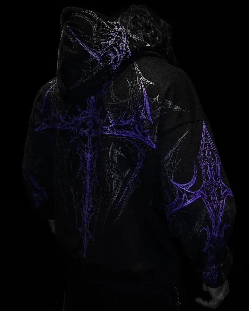 American High Street Fashion Clothing Street Hip-hop Retro Striped Fashionable Loose Zipper Hoodie Harajuku Casual Sweatshirt