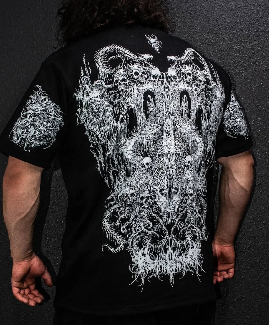 Gothic Cyberpunk T Shirt Haunting Shadows Dark Fantasy Art Print Oversized Boxy Crop Top in Thick Cotton Unisex Streetwear