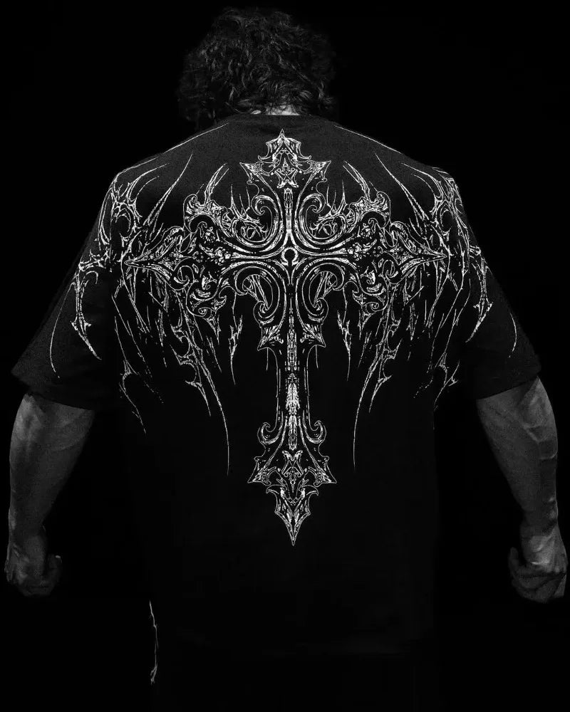 American Fashion Retro Dark Street Style Clothing Harajuku Casual Loose Cotton T-shirt Men Summer Gothic Oversized Short Sleeves