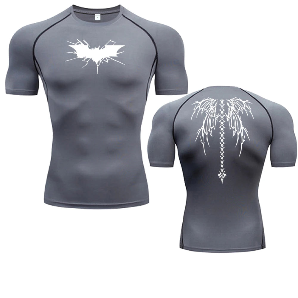 Quick-drying Breathable Elastic Short-sleeved Casual Printed Compression Shirt Men's Fitness Gym Sports Running T-shirt S-3XL