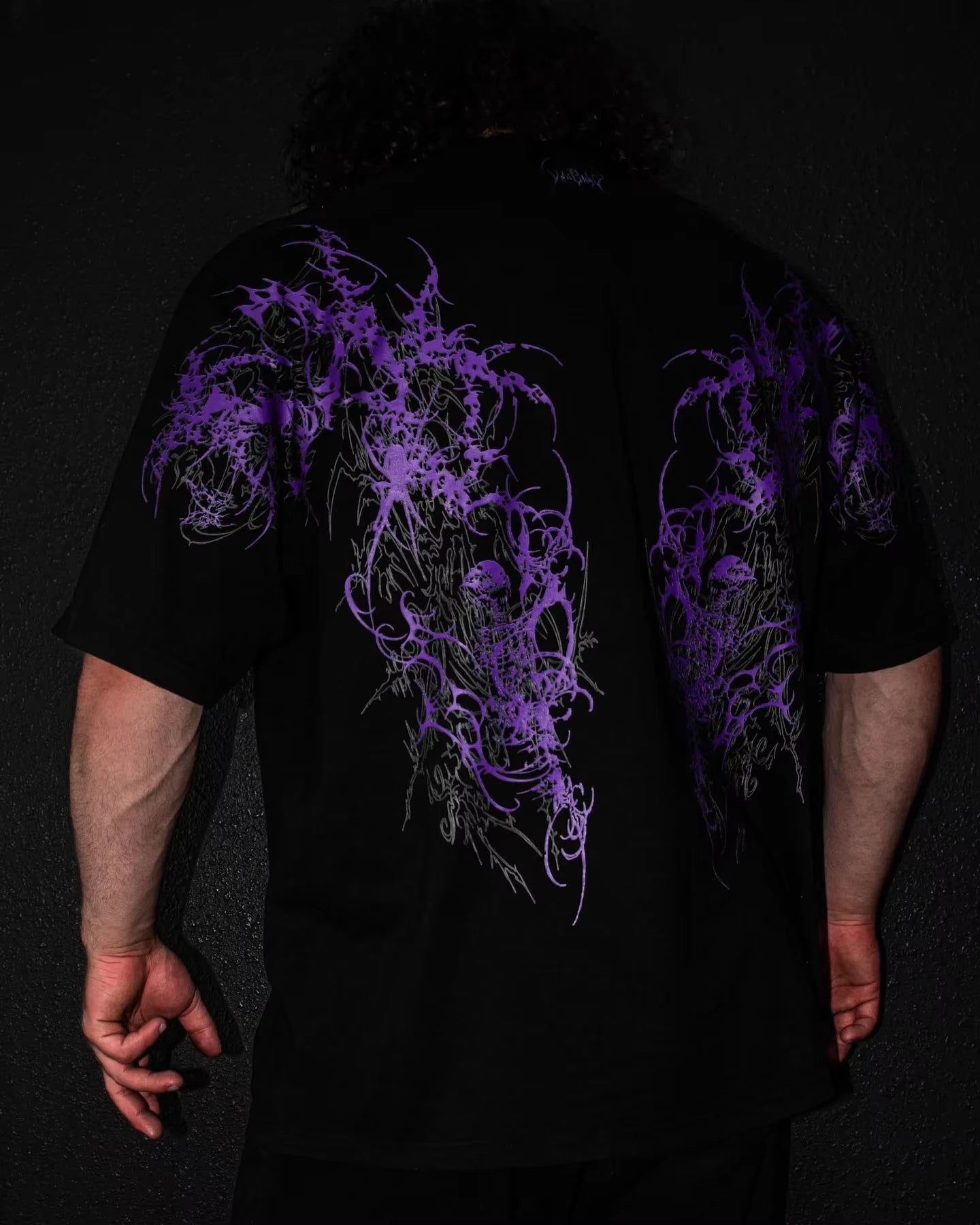 Gothic Cyberpunk T Shirt Haunting Shadows Dark Fantasy Art Print Oversized Boxy Crop Top in Thick Cotton Unisex Streetwear