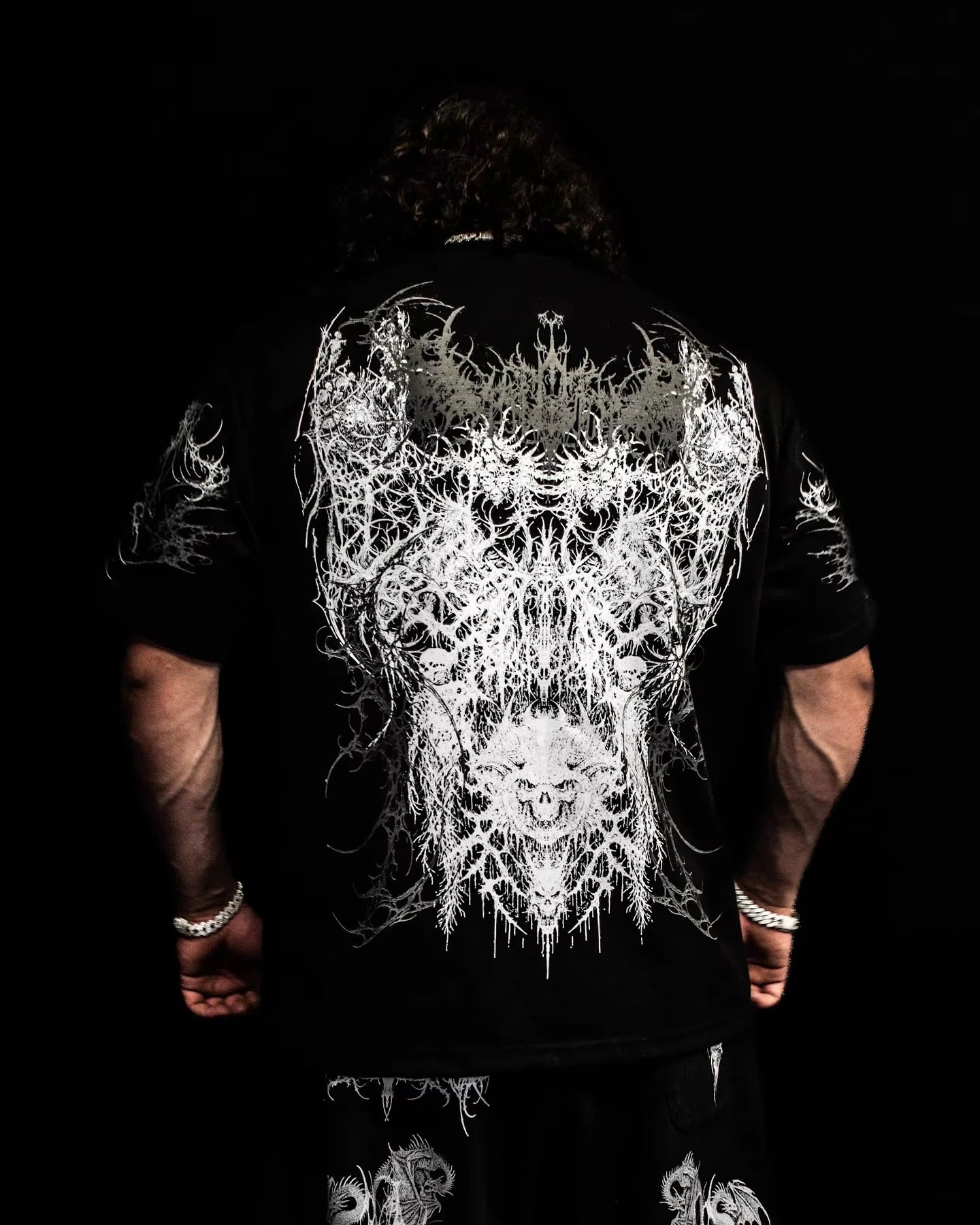 Gothic Cyberpunk T Shirt Haunting Shadows Dark Fantasy Art Print Oversized Boxy Crop Top in Thick Cotton Unisex Streetwear