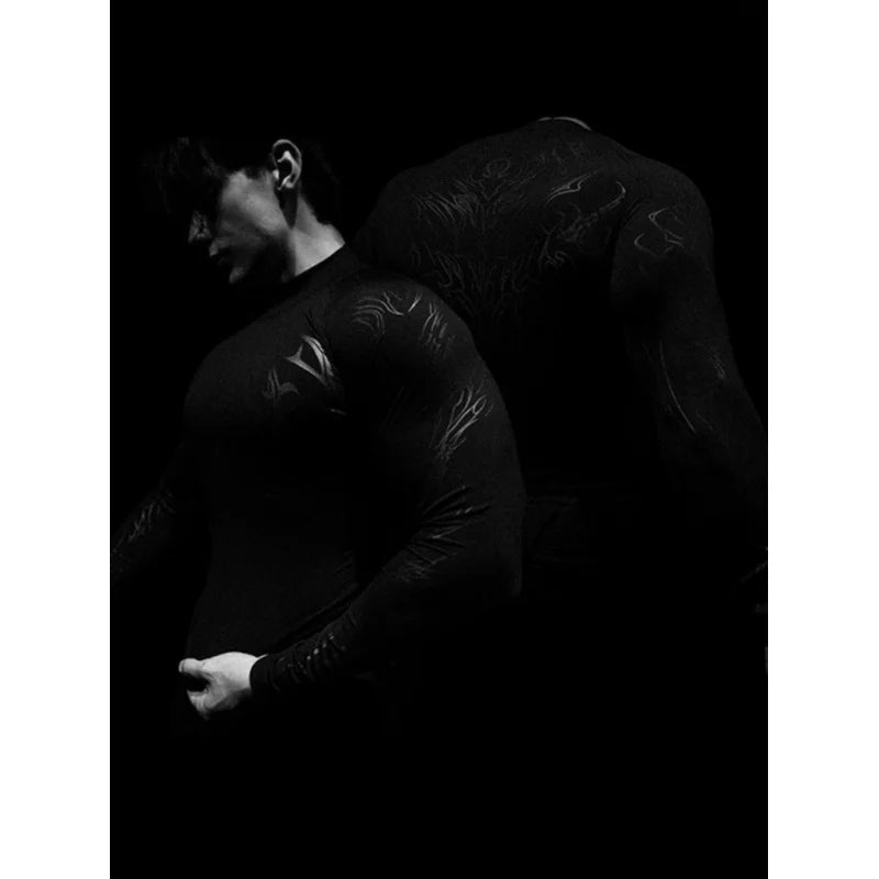 Summer New Men'S Long Sleeve American Style Trendy Brand Dark Style Sports Fitness Men'S Long Sleeve Quick-Dry Breathable Top
