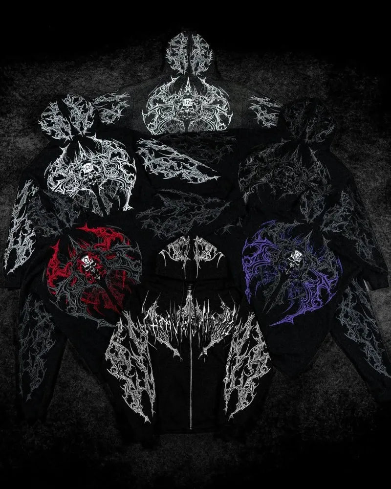 American Dark Style Clothing Retro Striped Fashionable Zipper Hoodie Men Harajuku Y2K Gothpunk Casual Loose Sweatshirt Women