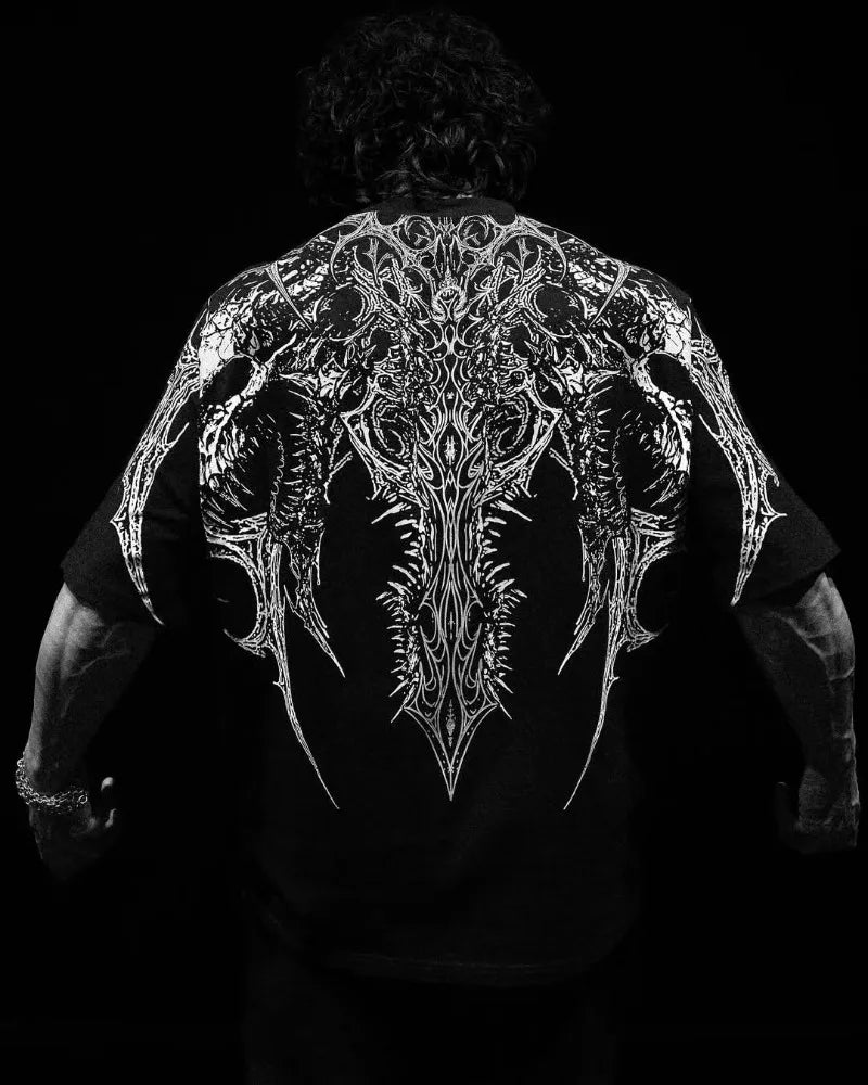 Streetwear fashion Harajuku Goth skeleton dark men shirt 2025 Y2K large pattern hip-hop casual short-sleeved trend loose T-shirt