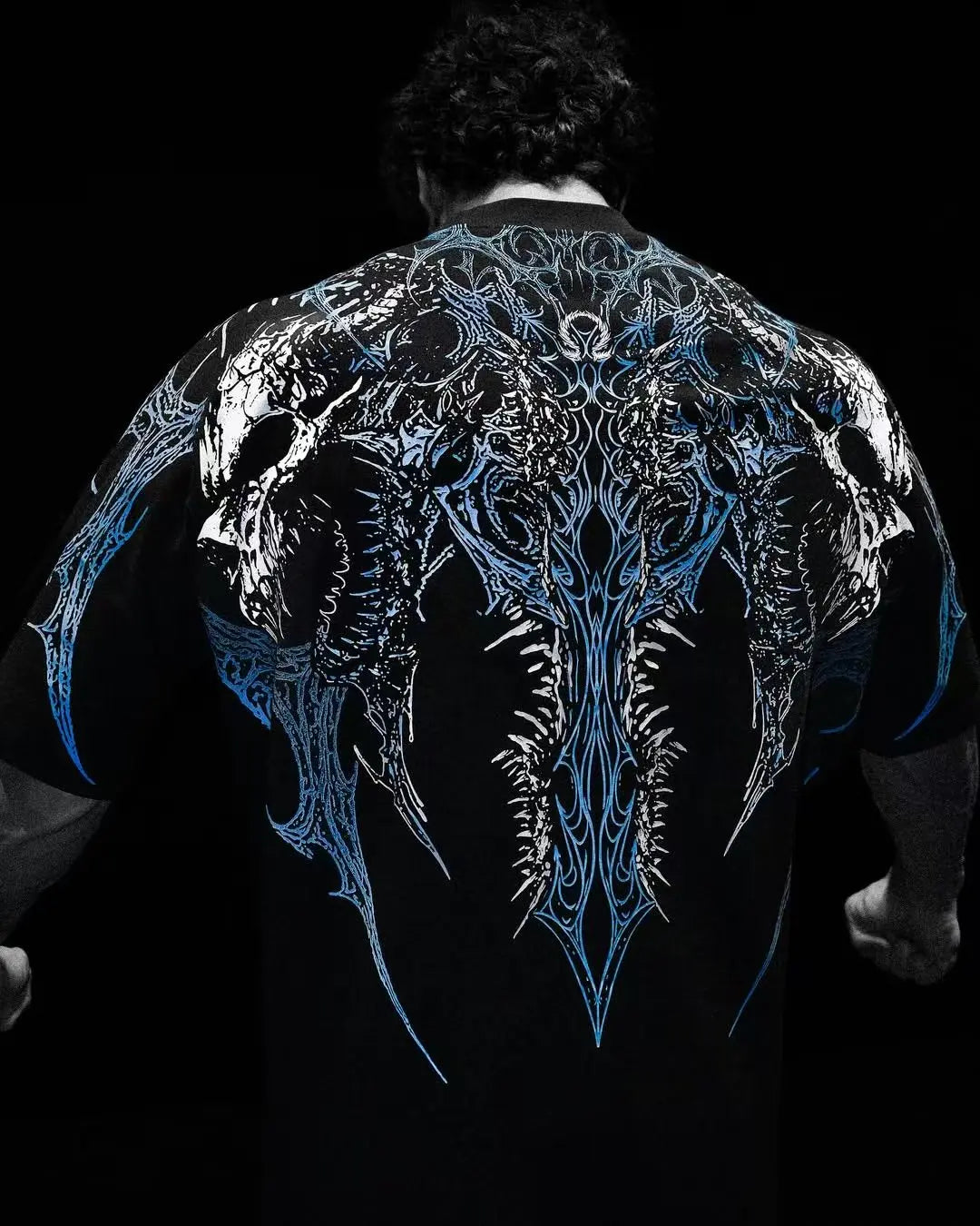 Streetwear fashion Harajuku Goth skeleton dark men shirt 2025 Y2K large pattern hip-hop casual short-sleeved trend loose T-shirt