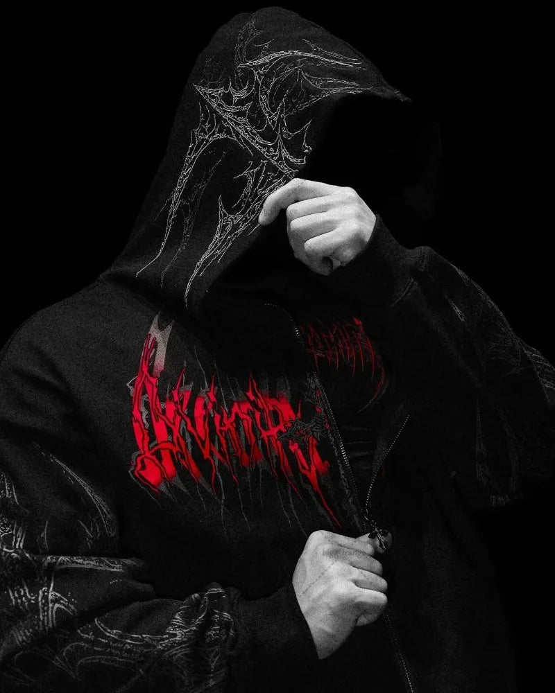 American High Street Fashion Clothing Street Hip-hop Retro Striped Fashionable Loose Zipper Hoodie Harajuku Casual Sweatshirt