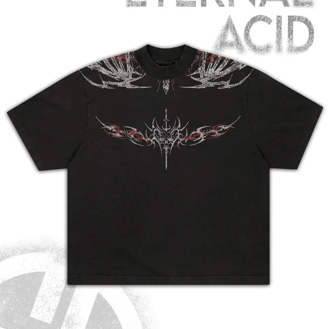 Gothic Cyberpunk T Shirt Haunting Shadows Dark Fantasy Art Print Oversized Boxy Crop Top in Thick Cotton Unisex Streetwear