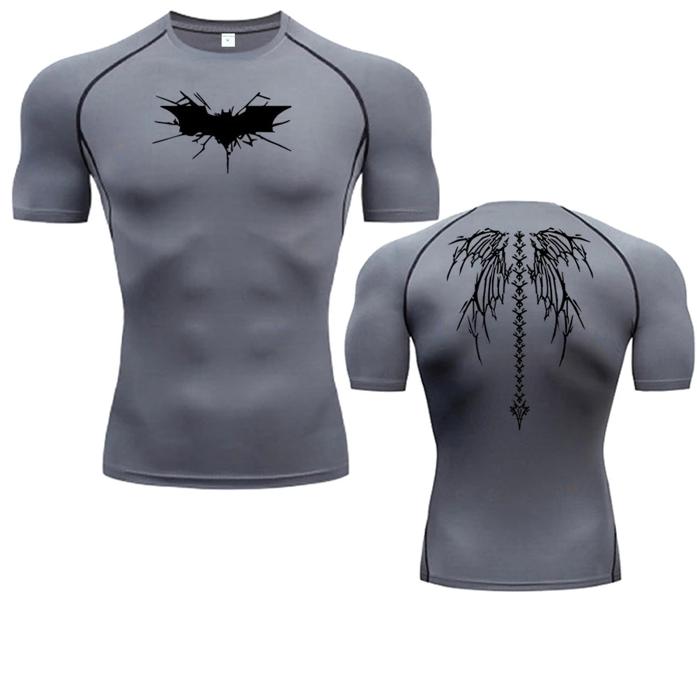 Quick-drying Breathable Elastic Short-sleeved Casual Printed Compression Shirt Men's Fitness Gym Sports Running T-shirt S-3XL