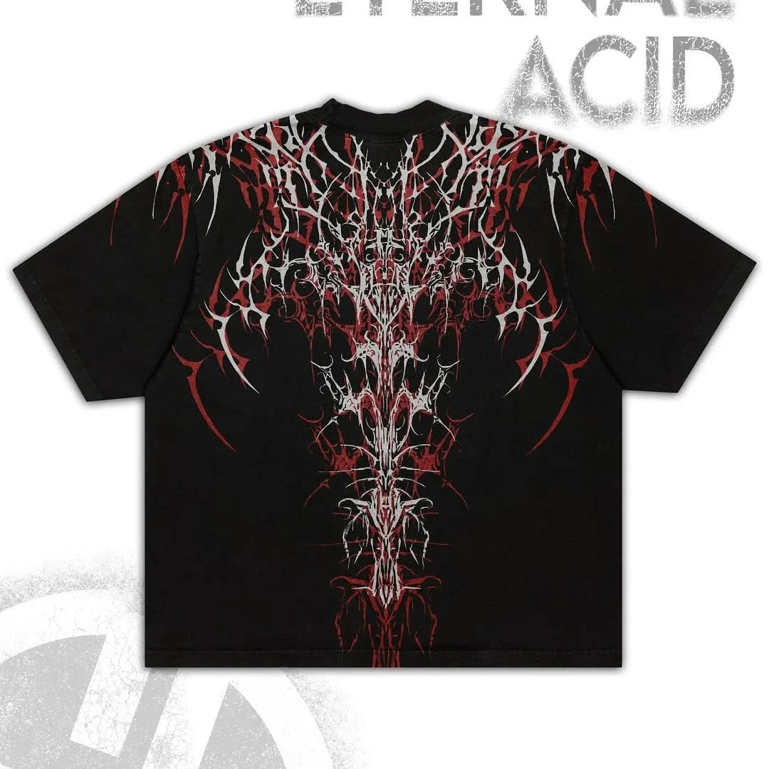 Gothic Cyberpunk T Shirt Haunting Shadows Dark Fantasy Art Print Oversized Boxy Crop Top in Thick Cotton Unisex Streetwear