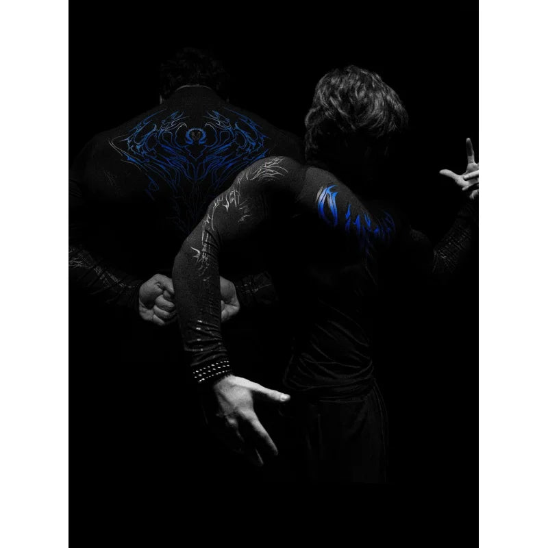 Summer New Men'S Long Sleeve American Style Trendy Brand Dark Style Sports Fitness Men'S Long Sleeve Quick-Dry Breathable Top