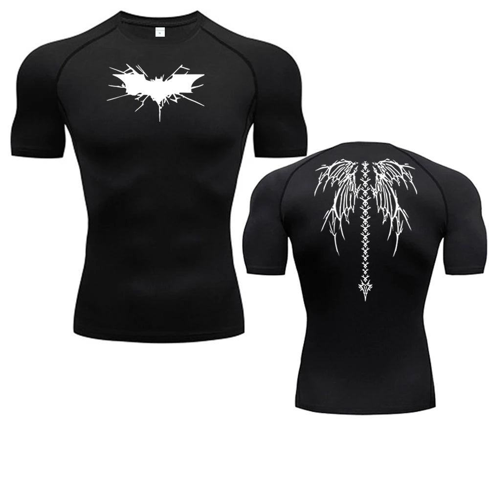 Quick-drying Breathable Elastic Short-sleeved Casual Printed Compression Shirt Men's Fitness Gym Sports Running T-shirt S-3XL