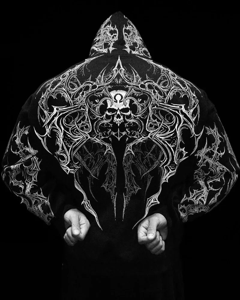 American Dark Style Clothing Retro Striped Fashionable Zipper Hoodie Men Harajuku Y2K Gothpunk Casual Loose Sweatshirt Women