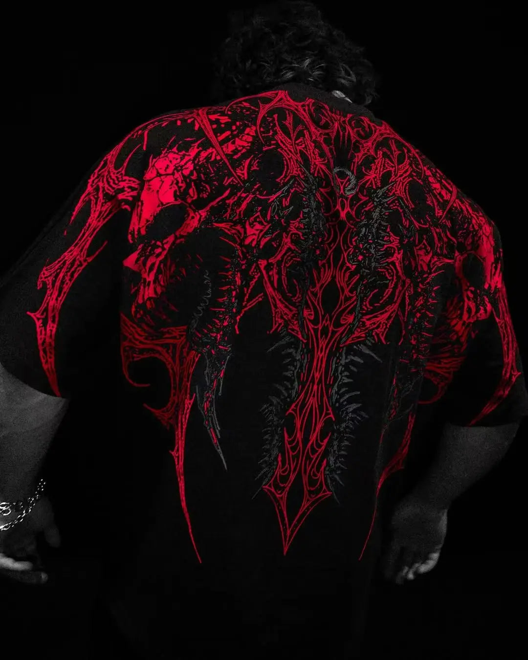 Streetwear fashion Harajuku Goth skeleton dark men shirt 2025 Y2K large pattern hip-hop casual short-sleeved trend loose T-shirt