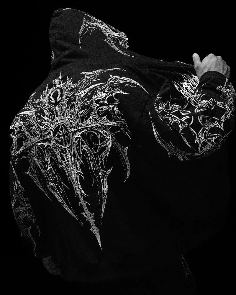 American High Street Fashion Clothing Street Hip-hop Retro Striped Fashionable Loose Zipper Hoodie Harajuku Casual Sweatshirt