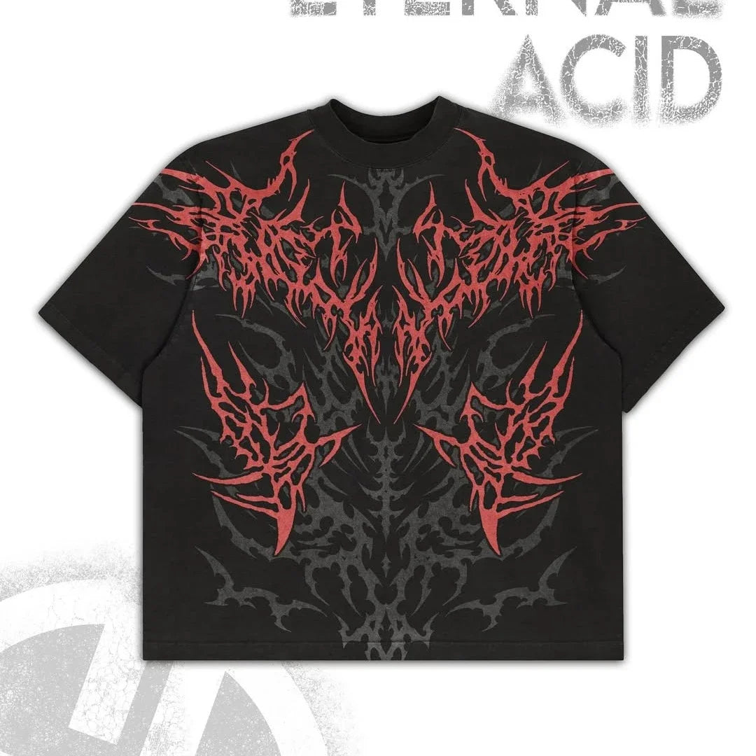 Gothic Cyberpunk T Shirt Haunting Shadows Dark Fantasy Art Print Oversized Boxy Crop Top in Thick Cotton Unisex Streetwear