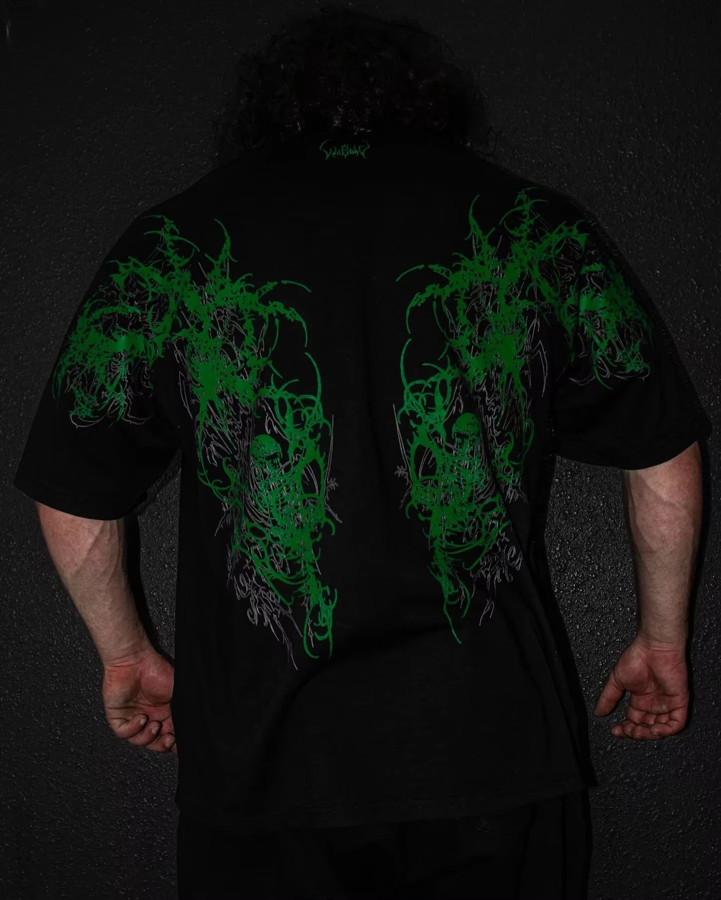 Gothic Cyberpunk T Shirt Haunting Shadows Dark Fantasy Art Print Oversized Boxy Crop Top in Thick Cotton Unisex Streetwear