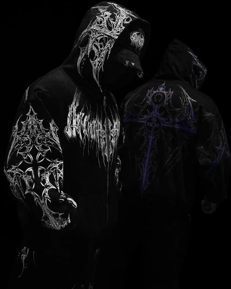 American High Street Fashion Clothing Street Hip-hop Retro Striped Fashionable Loose Zipper Hoodie Harajuku Casual Sweatshirt