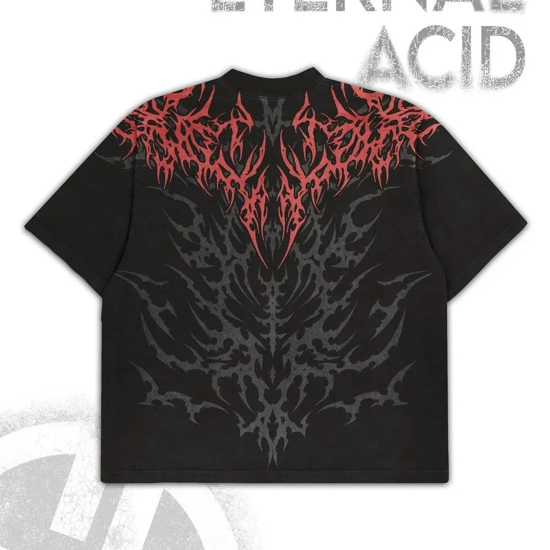 Gothic Cyberpunk T Shirt Haunting Shadows Dark Fantasy Art Print Oversized Boxy Crop Top in Thick Cotton Unisex Streetwear