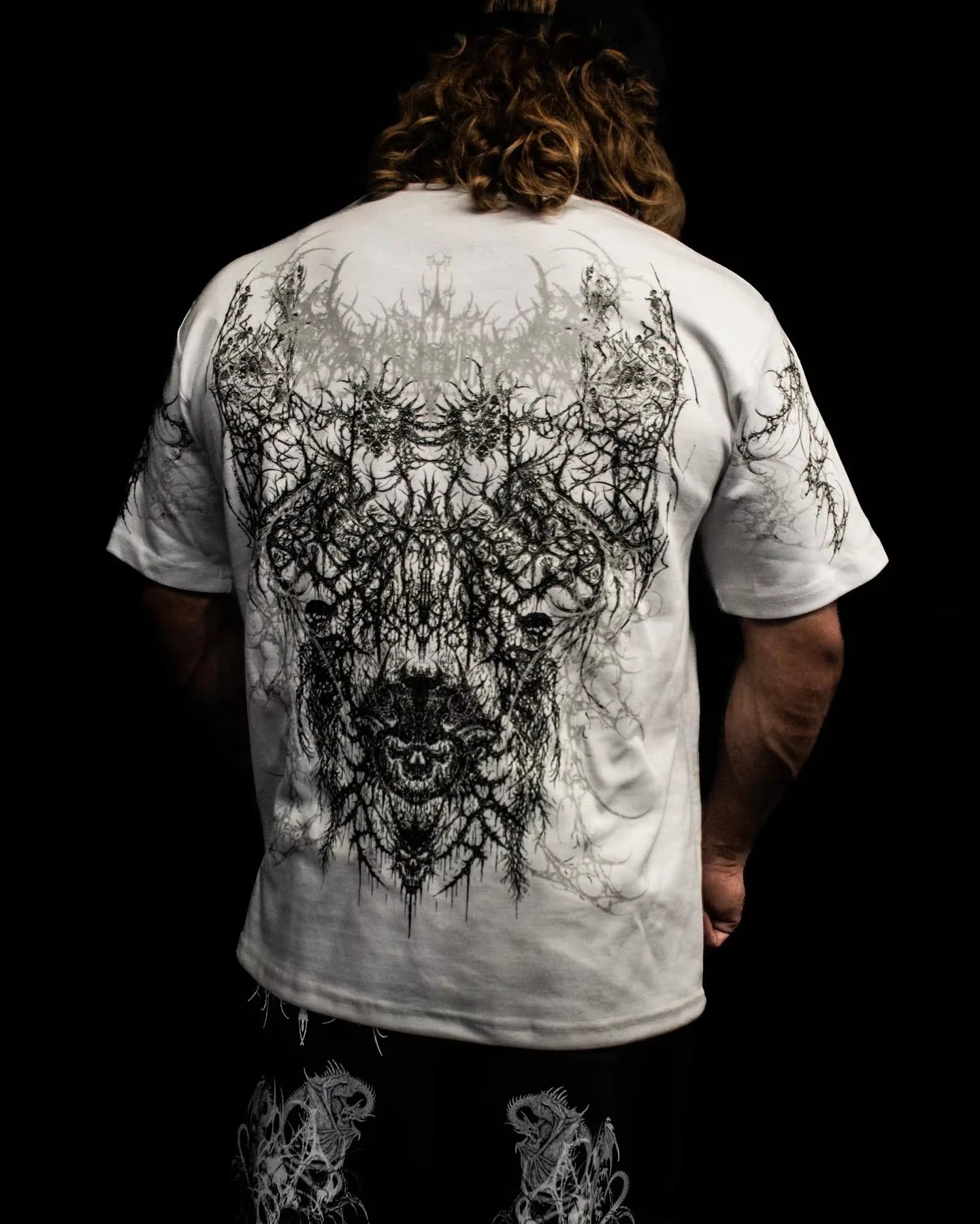 Gothic Cyberpunk T Shirt Haunting Shadows Dark Fantasy Art Print Oversized Boxy Crop Top in Thick Cotton Unisex Streetwear