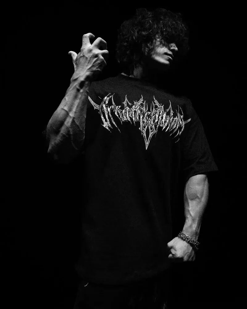 Streetwear fashion Harajuku Goth skeleton dark men shirt 2025 Y2K large pattern hip-hop casual short-sleeved trend loose T-shirt