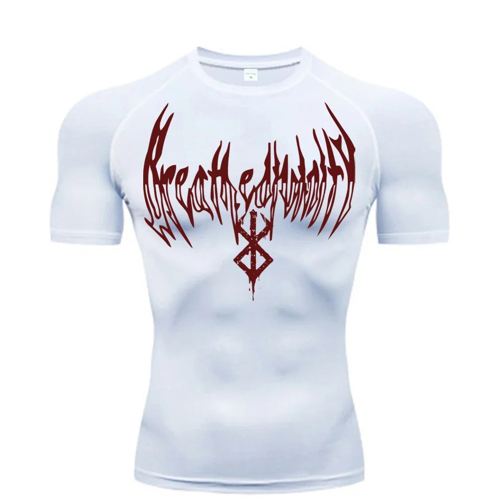 Summer Quick Dry Breath God Compression Tee Shirt Short Sleeve Top Muscle Gym Fitness Black Wolf Club Y2K Sports Running T-shirt