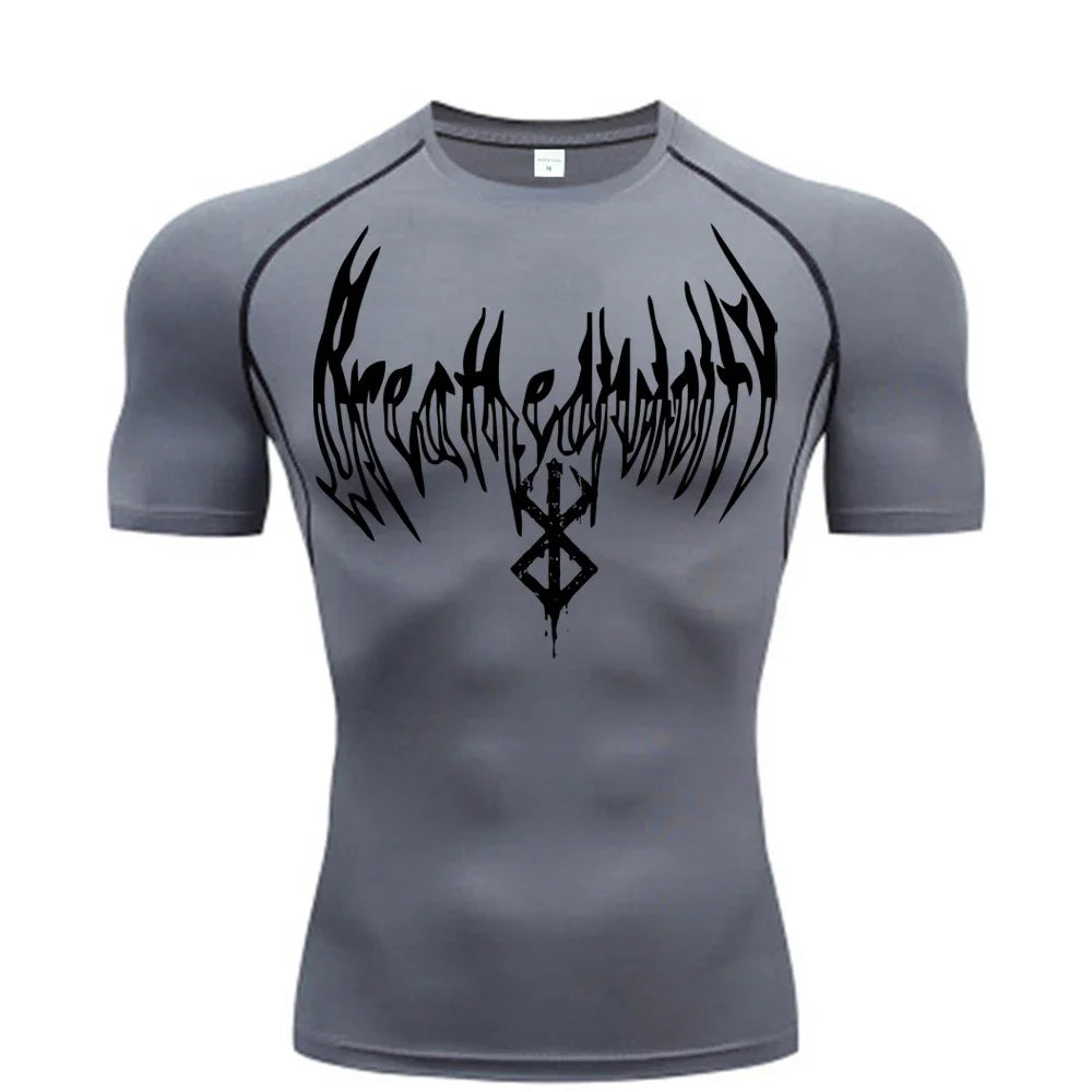 Summer Quick Dry Breath God Compression Tee Shirt Short Sleeve Top Muscle Gym Fitness Black Wolf Club Y2K Sports Running T-shirt