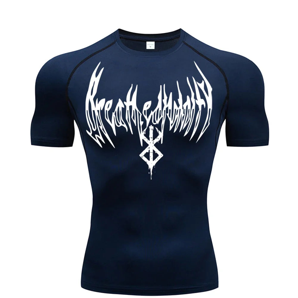 Summer Quick Dry Breath God Compression Tee Shirt Short Sleeve Top Muscle Gym Fitness Black Wolf Club Y2K Sports Running T-shirt